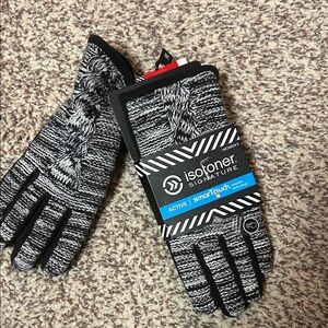 New Isotoner Signature Active Knit Gloves - Black and Gray